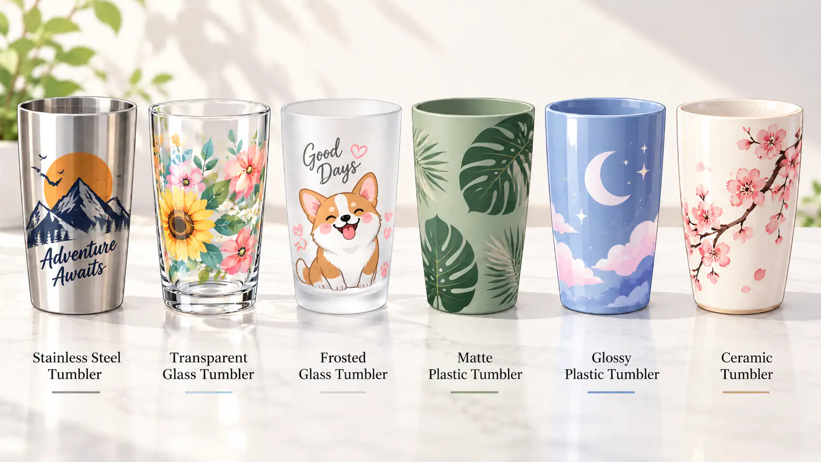 beberapa jenis tumbler polos dengan material berbeda